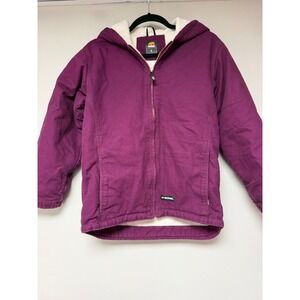 BERNE Workwear Purple Sherpa Lined Hooded Canvas Jacket Youth L 14 16
